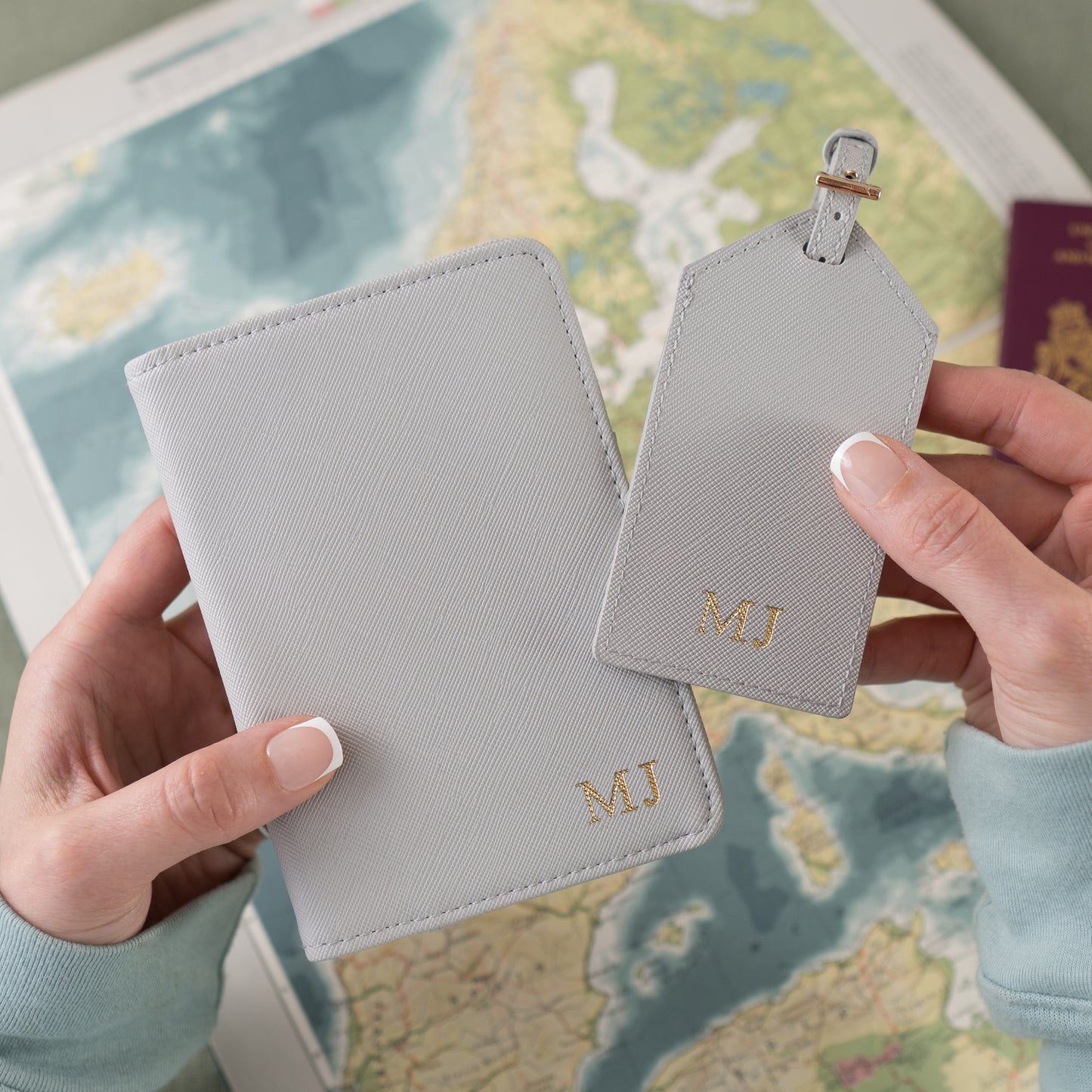 Travel Set – Passport Holder & Luggage Tag with Optional Gold Foil Embossing