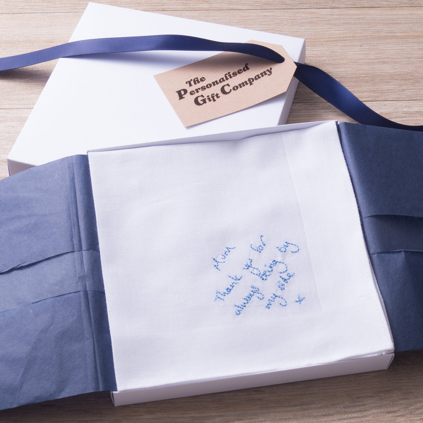 Embroidered Handwritten 16” White Cotton Handkerchief with giftbox