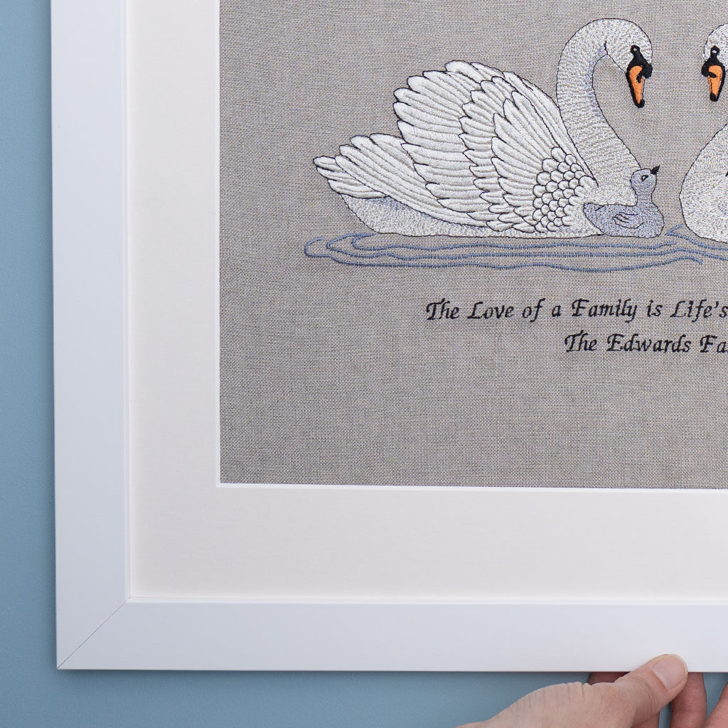 Personalised Embroidered Swan Family Artwork