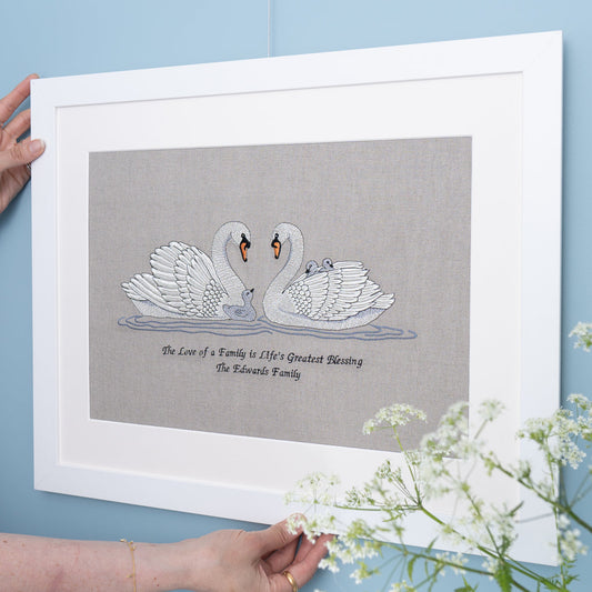 Personalised Embroidered Swan Family Artwork