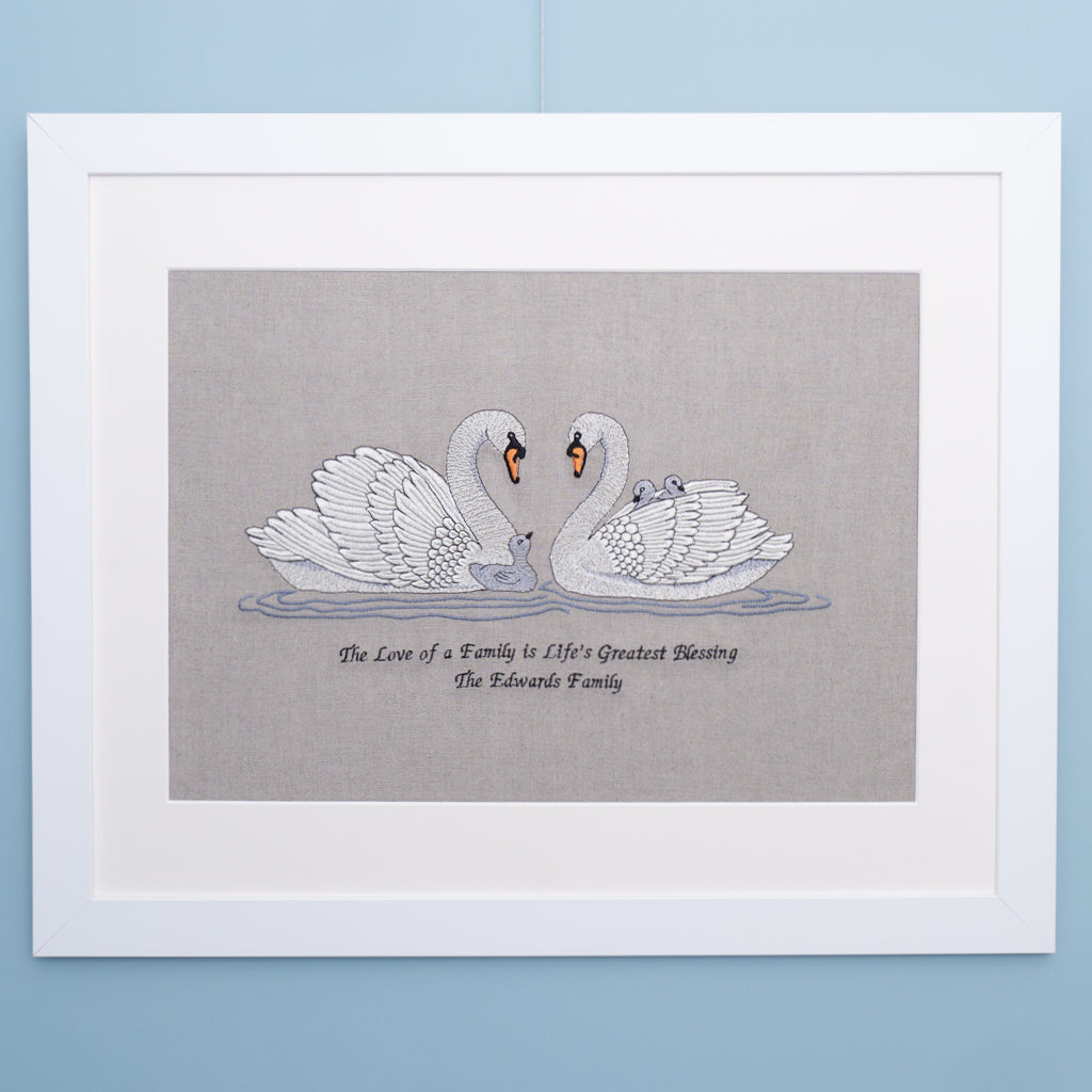 Personalised Embroidered Swan Family Artwork