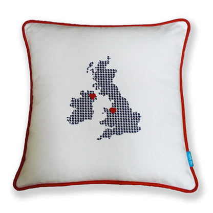 Ivory UK &amp; Ireland Cushion with Hearts by Kate Sproston Design