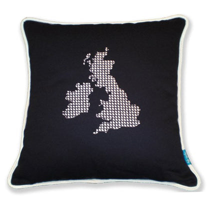 Navy UK &amp; Ireland Cushion with no Hearts by Kate Sproston Design