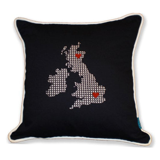 Navy UK &amp; Ireland Cushion With Hearts by Kate Sproston Design